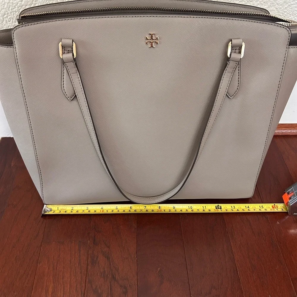 Tory Burch Triple Compartment French Gray Leather Large shopperTote Bag
